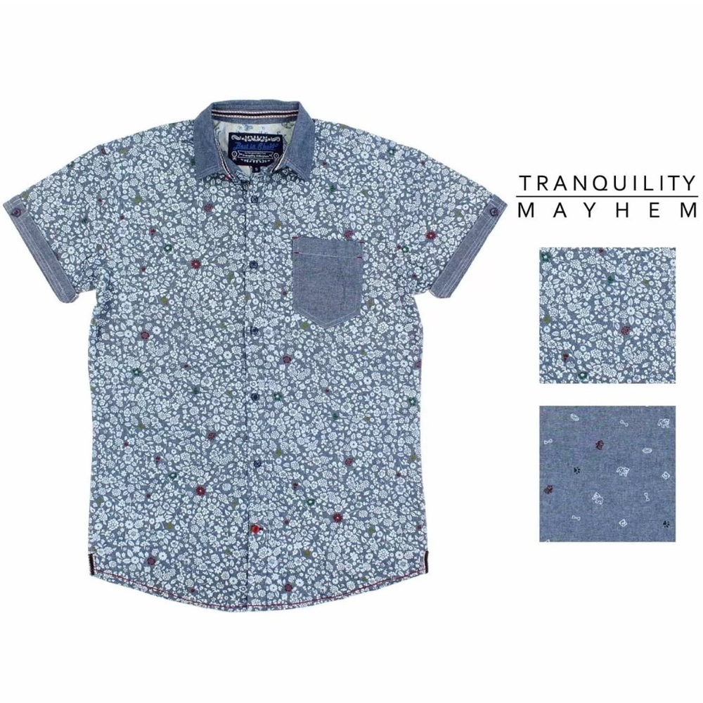 Blue Floral Short Sleeve Button Down Shirt
